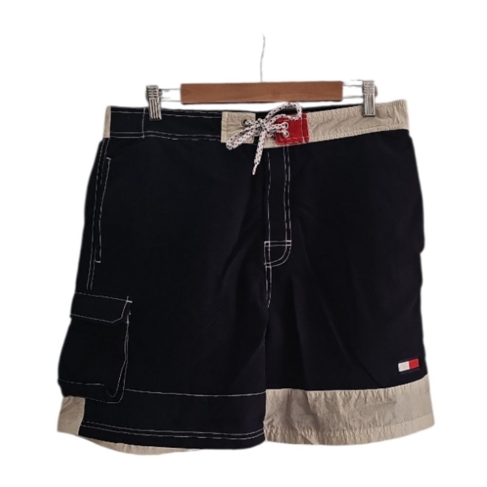 Vintage Tommy Hilfiger Swim Trunks L Navy Colorblock 90s Surf Retro Coastal